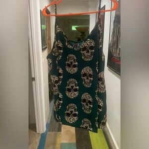 Emery Rose Amazon hunter green tank with leopard print skulls. Never worn NWOT